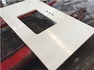 Pure White Quartz Stone Prefab Desk Countertops