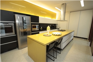 Pure Yellow Color Quartz Stone Slab Engineer Tile