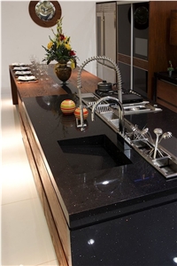 Sparkling Silestone Tebas Black Quartz Countertops