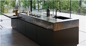 Tan Brown Manmade Quartz Stone Island Countertop