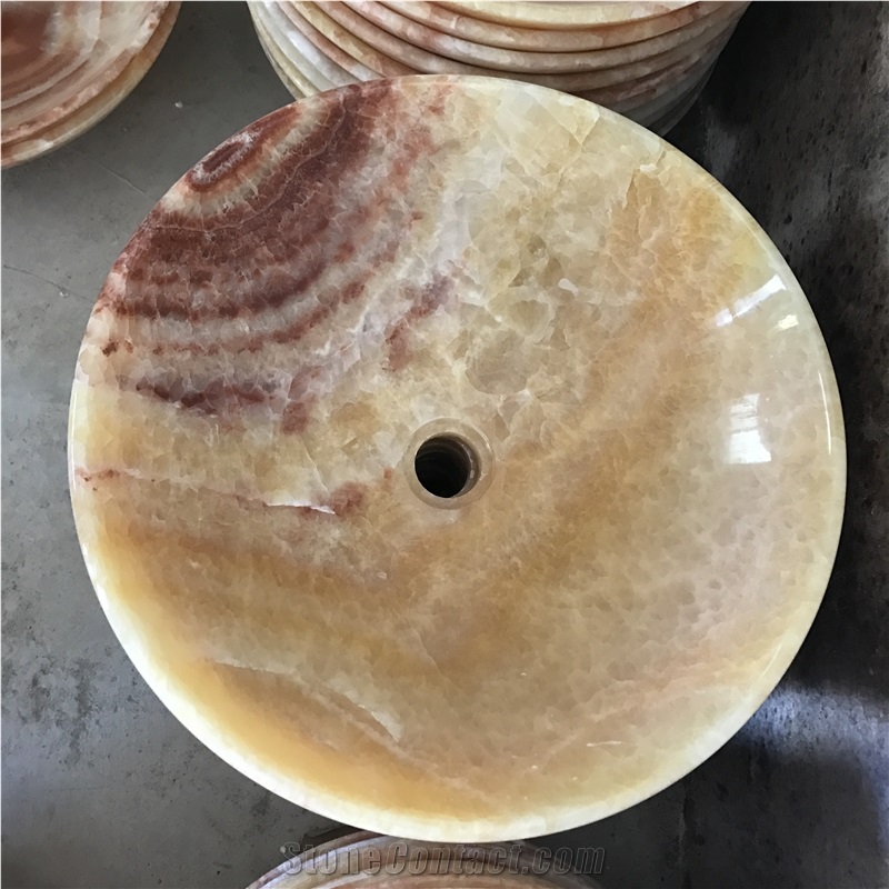 Yellow Honey Onyx Jade Round Wash Sinks Basins