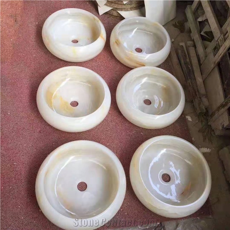 Yellow Honey Onyx Jade Round Wash Sinks Basins