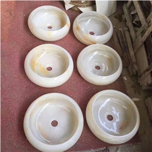 Yellow Honey Onyx Jade Round Wash Sinks Basins