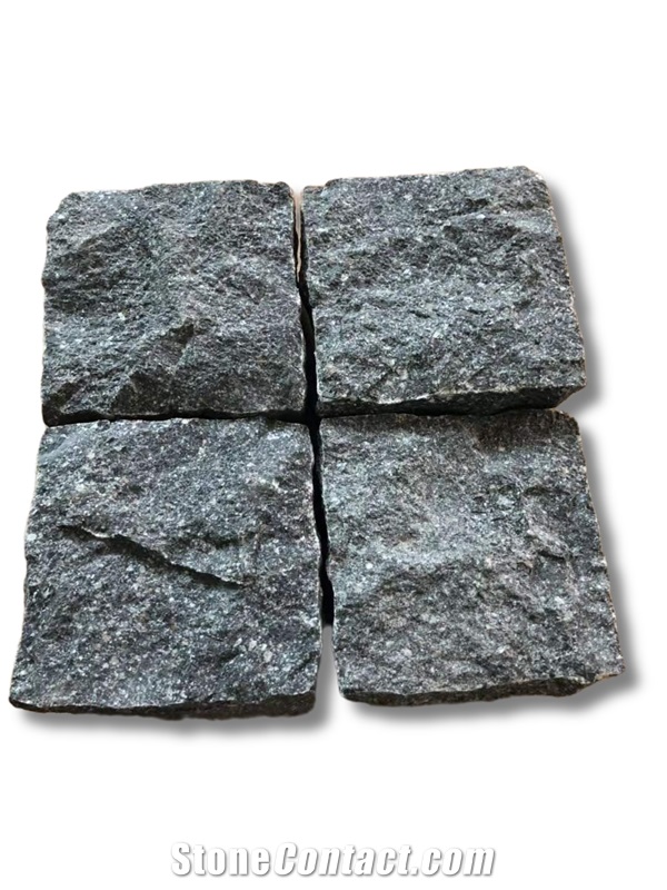 Porphyry Green Porfido Cubes, Pavers, Split,Flamed
