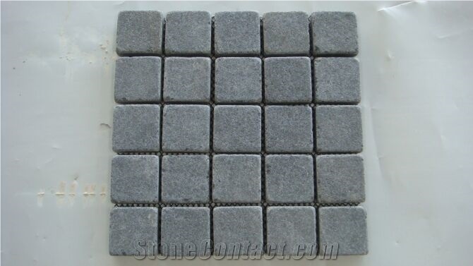 Porphyry Green Porfido Cubes, Pavers, Split,Flamed