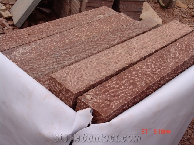 Porphyry Red, Dayang Red Porphyry Rosa Porfido Pineappled Tiles Kerbs