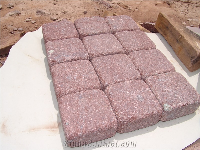 Porphyry Red Porfido Cubes Pavers Tumbled Cobble
