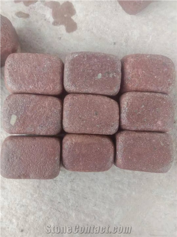 Porphyry Red Porfido Cubes Pavers Tumbled Cobble
