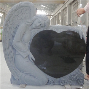Black Granite Memorial Tombstone Headstone Angel With Heart