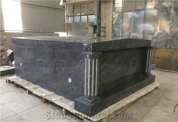 Bahama Blue Granite Two Crypt Side Mausoleum