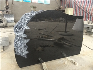 Black Granite Upright Headstone Flower Monument