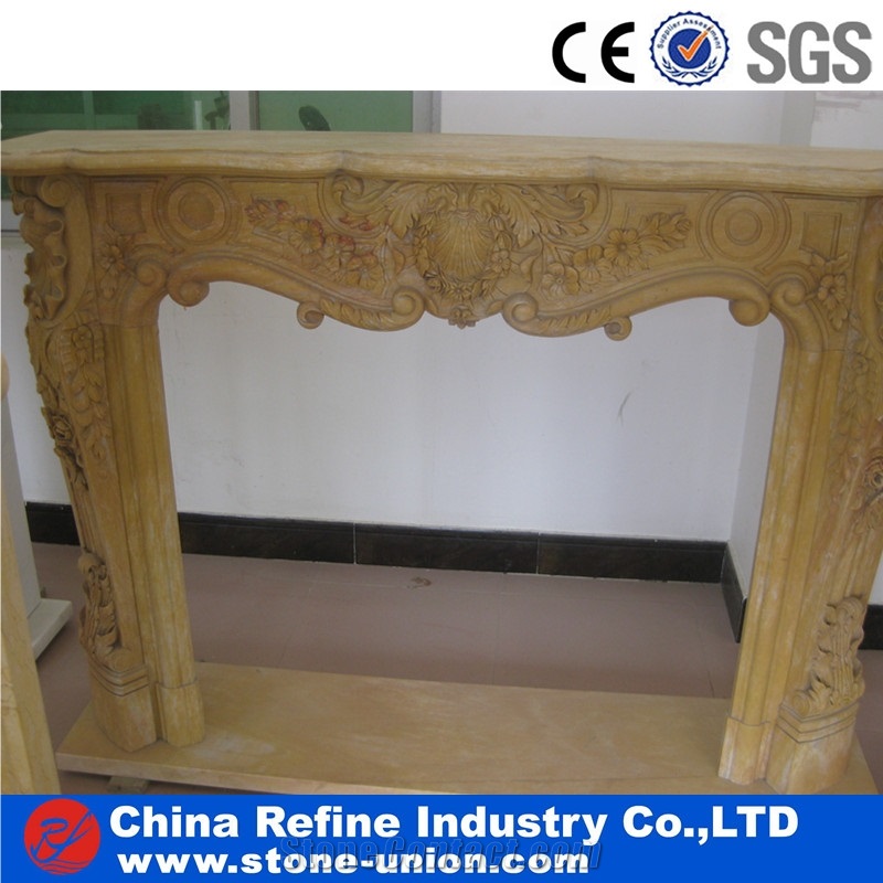 Beige Limestone Hand Carved Surround Fireplace
