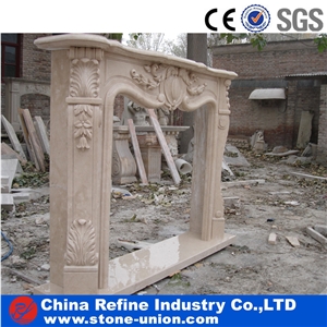 Beige Polished Marble Fireplace Surround,Fireplace Mantel