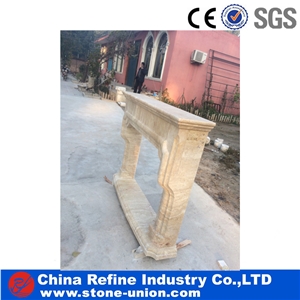 Beige Travertine Handcraft Carving Fireplace Cover