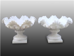Carved White Garden Marble Flower Planters, Vases