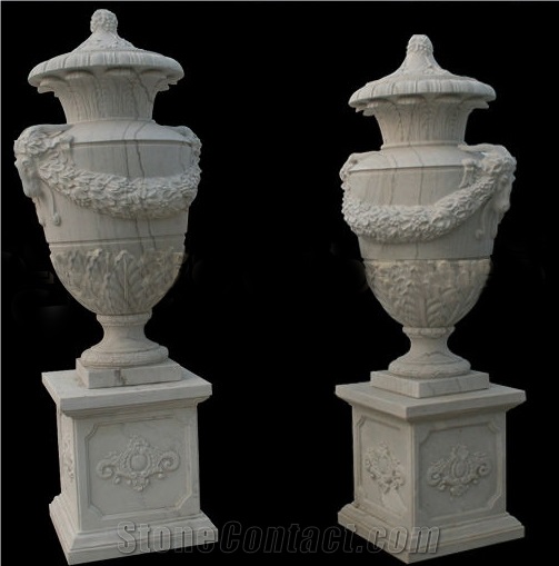 Hand Carved White Marble Decorative Flower Pots & Planter