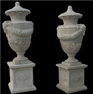 Hand Carved White Marble Decorative Flower Pots & Planter