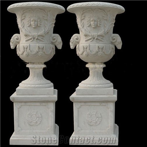 Hand Carved White Marble Decorative Flower Pots & Planter