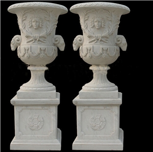 Hand Carved White Marble Decorative Flower Pots & Planter