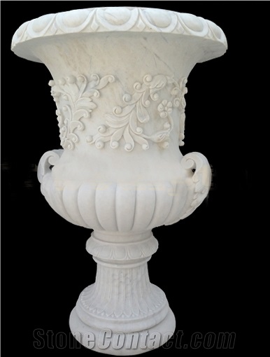 Hand Carved White Marble Decorative Flower Pots & Planter