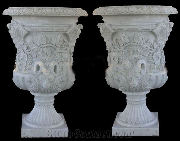 Hand Carved White Marble Decorative Flower Pots & Planter