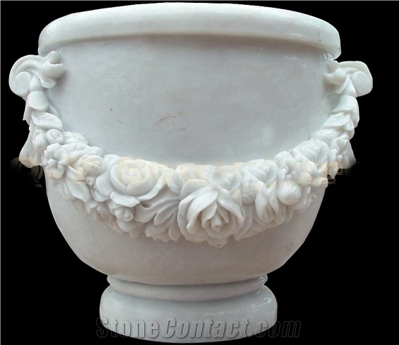 Hand Carved White Marble Decorative Flower Pots & Planter