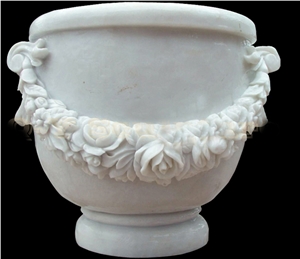 Hand Carved White Marble Decorative Flower Pots & Planter