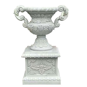 Hand Carving White Marble Flowerpots for Garden