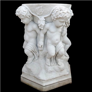 Hand Carving White Marble Flowerpots for Garden