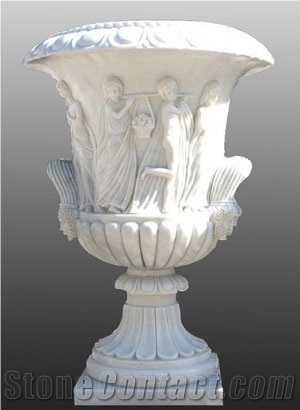 Hand Carving White Marble Flowerpots for Garden