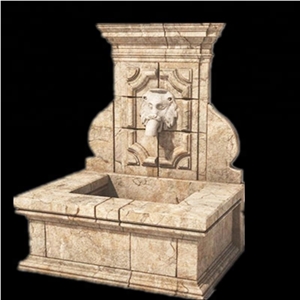 Handcarved Garden Wall Beige Marble Water Fountain