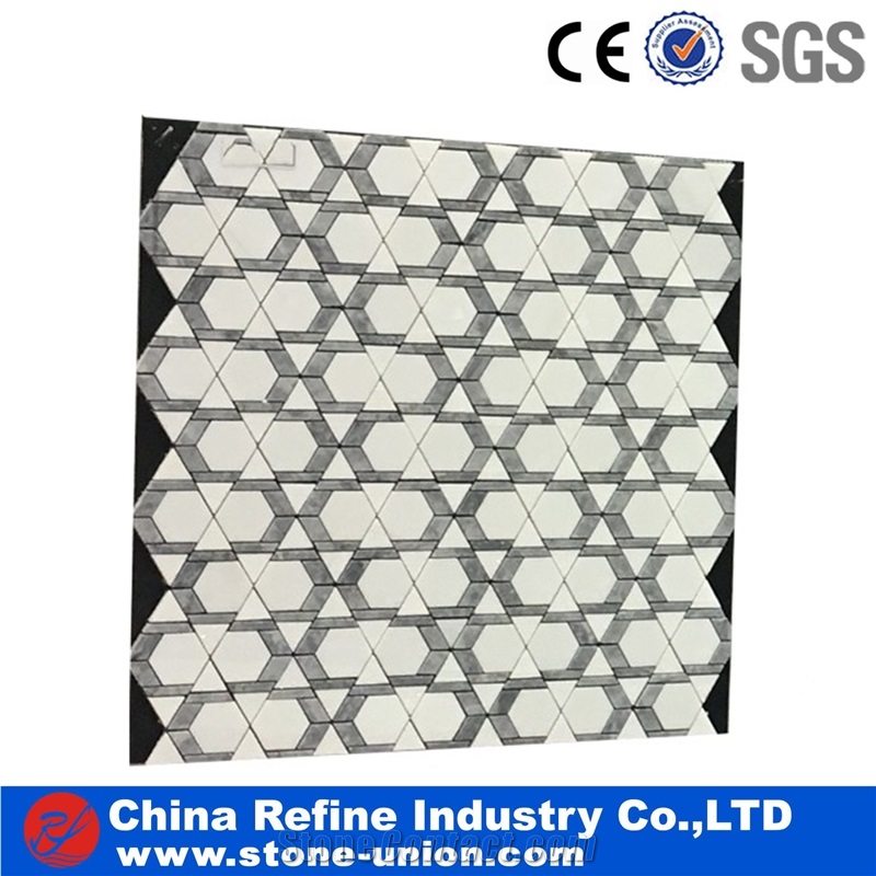 Hexagon Mosaic Tiles,Bianco Carrara Mosaic