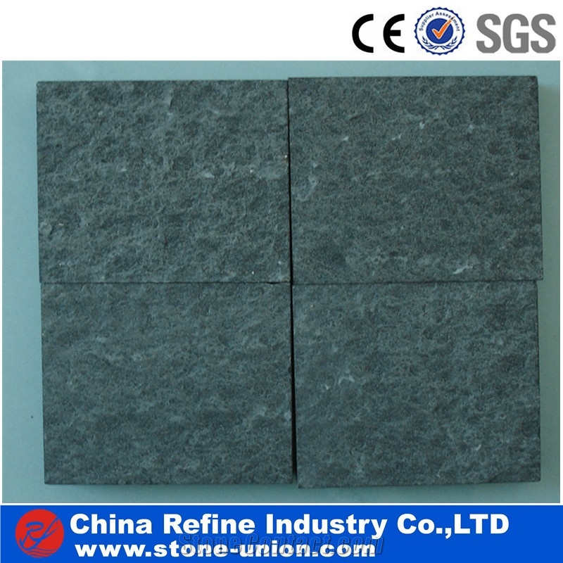 Mongolia Black Basalt Tiles, Flamed Floor Tiles