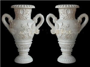 Outdoor Decorative Handcarved White Marble Planter