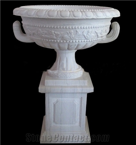 Outdoor Decorative Handcarved White Marble Planter
