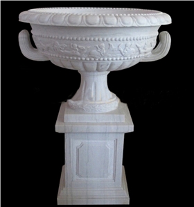 Outdoor Decorative Handcarved White Marble Planter
