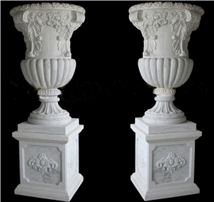 Outdoor Decorative Handcarved White Marble Planter