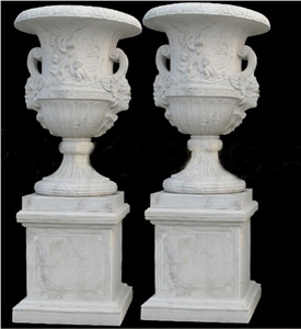 Outdoor Decorative Handcarved White Marble Planter