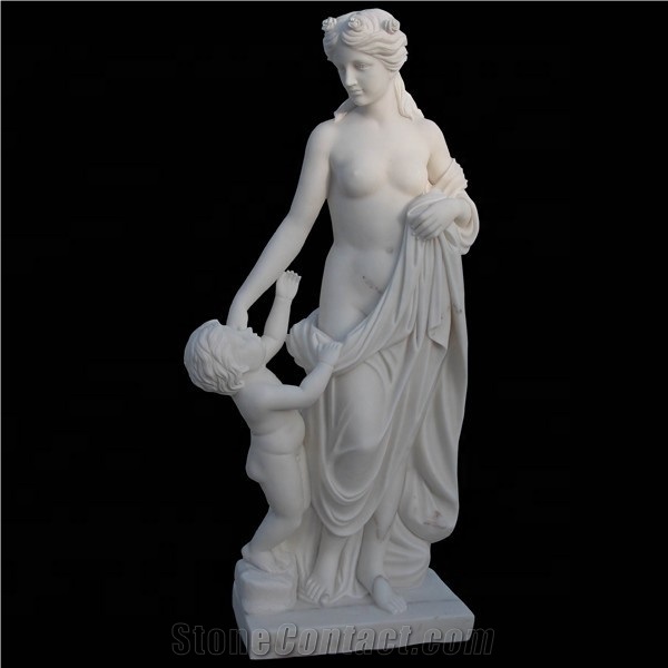Polished Angel Sculptures White Marble Statue