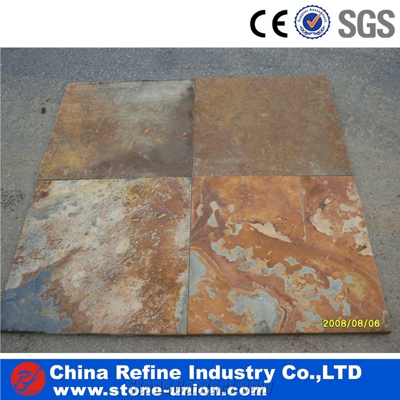 Rusty Slate Covering Yellow Tiles, Paving Stone