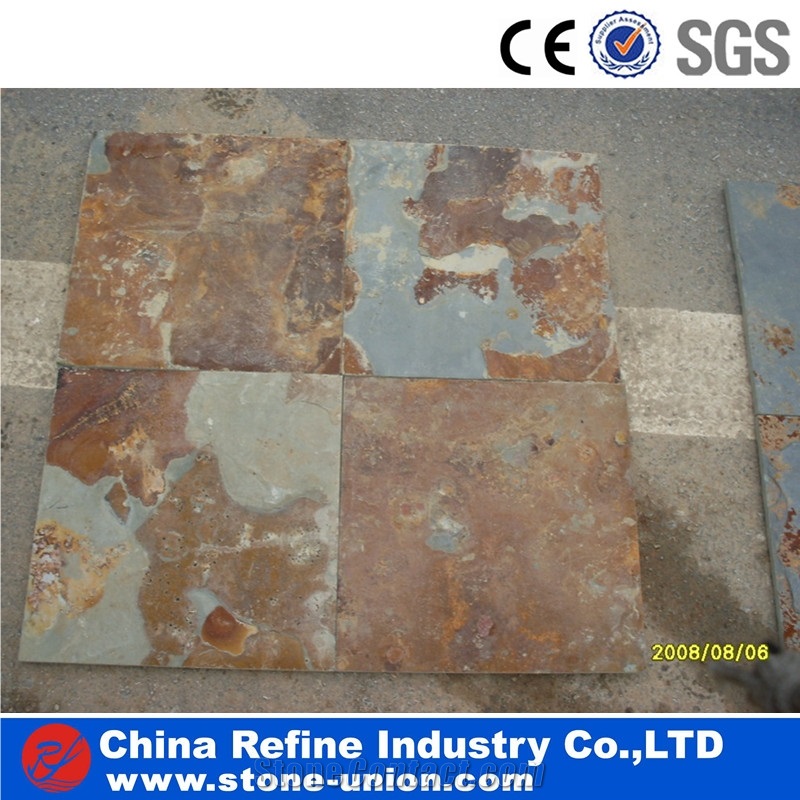 Rusty Slate Covering Yellow Tiles, Paving Stone