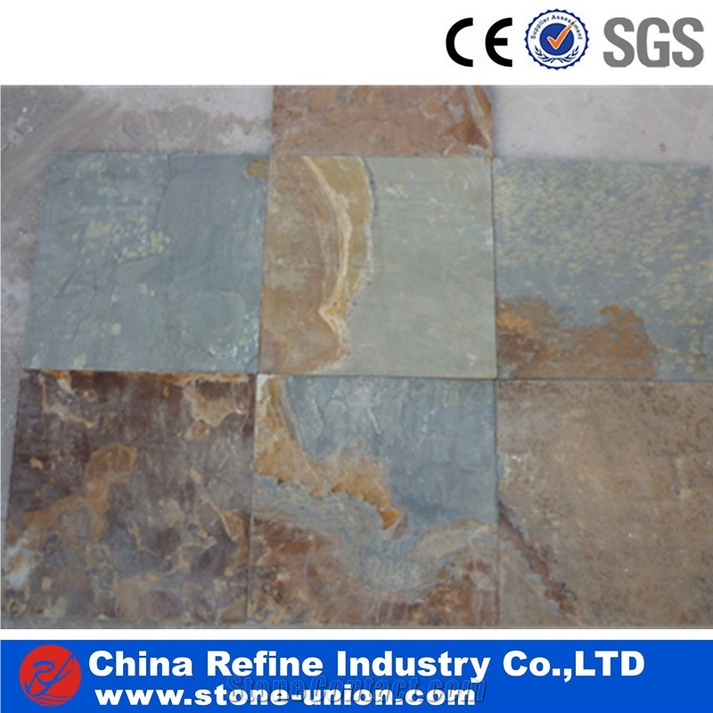 Rusty Slate Covering Yellow Tiles, Paving Stone
