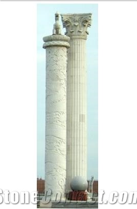 White Marble Roman Columns by Handcarved Sculpture
