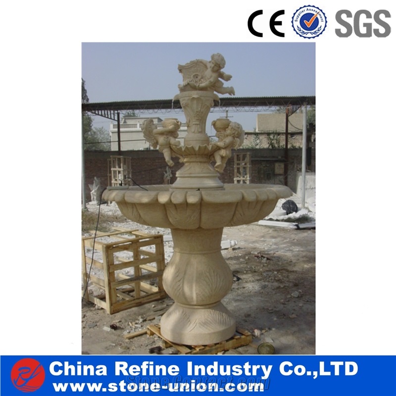 Yellow Sandstone Decorative Carving Fountain