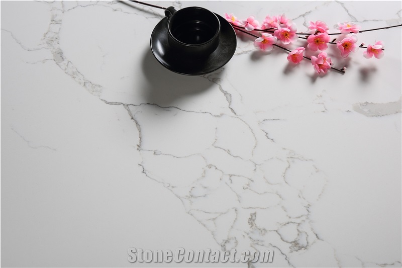 Calacatta Pearl White Quartz Slab for Countertop