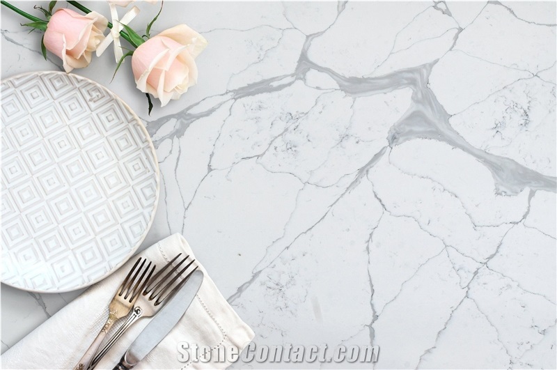 Calacatta Vicenza White Quartz Slabs Countertops