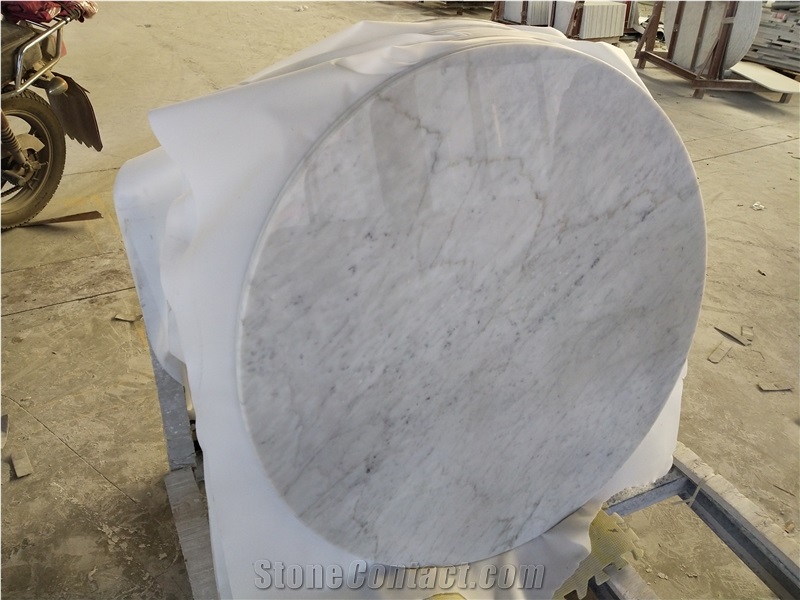 Round Carrara White Marble Table Top