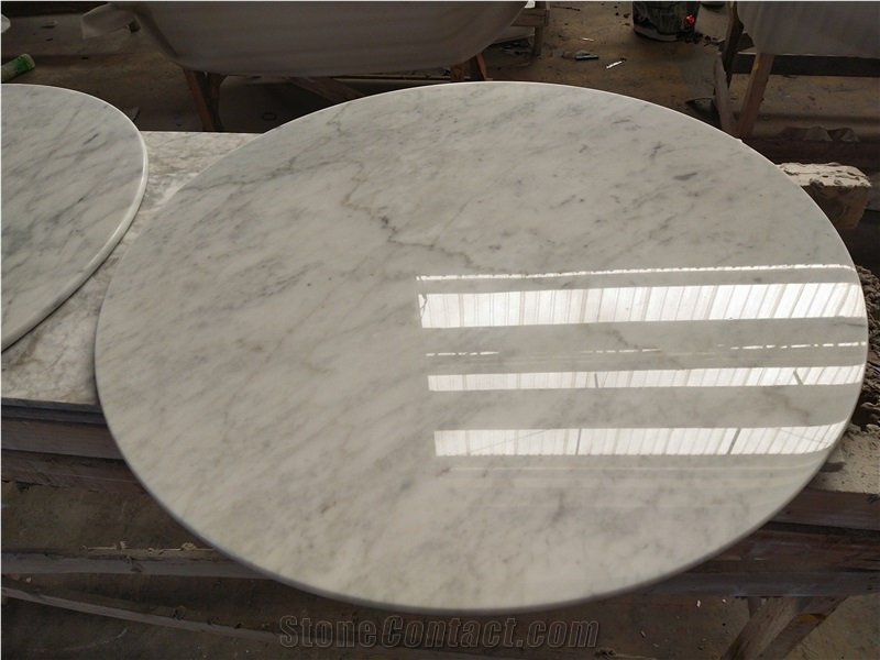 Round Carrara White Marble Table Top