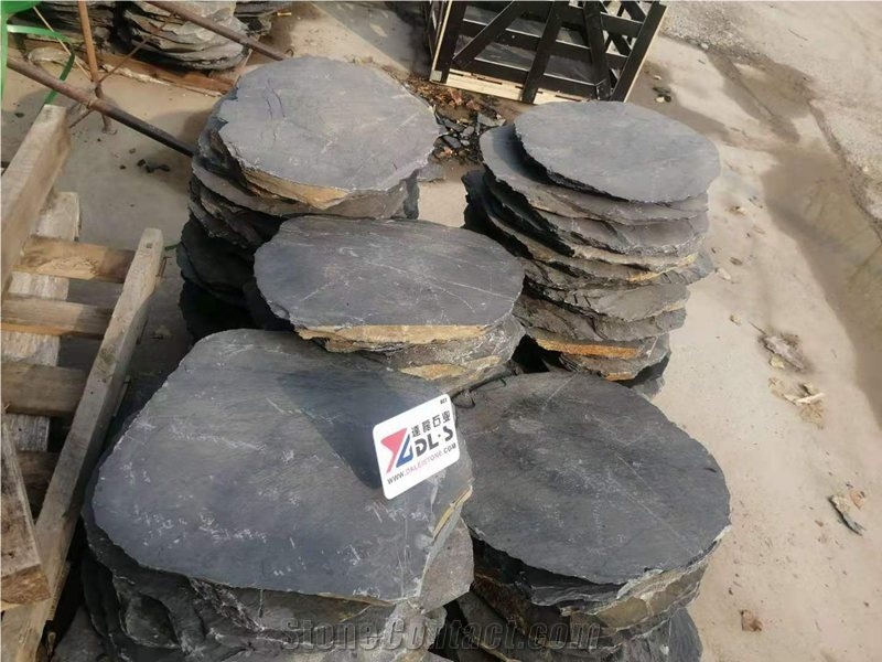 Black Slate Round Garden Stepper Stone Paver