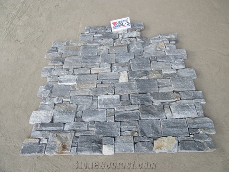 Blue Quartzite Brick Stacked Stone Wall Cladding